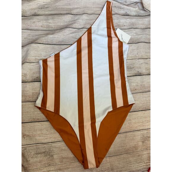 NWT BAIlA One Shoulder Retro Stripe Reversible One Piece Swimsuit Size 18 - Picture 2 of 11